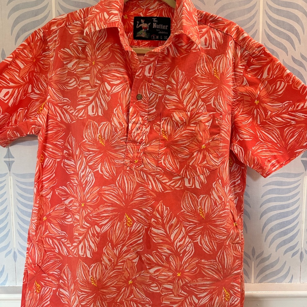The Nutter Chubbies Orange Tropical Print Button Down Shirt Men's Cotton Medium